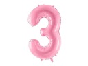 Fóliový balón Digit 3, 86cm, ružový pastel na HEL