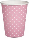 Ružové papierové poháre s bielymi bodkami Birthday Baby Shower 250ml 8 ks.
