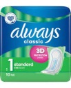 Always Classic 1 Štandardné hygienické vložky bez krídel, 10 ks