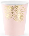 Ružové papierové poháre so zlatými lístkami na narodeniny sliepky, 220 ml, 6 ks