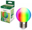 LED DEKORATÍVNA GUĽOVÁ ŽIAROVKA VIACFAREBNÁ RGB E27 1W NA DEKORATÍVNU VENČU