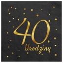 Čierne narodeninové obrúsky so zlatým nápisom 40th Birthday