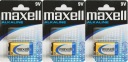 3x ALKALICKÁ BATÉRIA 9V MAXELL 6LR61 6F22 MN1604