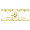PRIJÍMANIE PLAGÁT PRVÉ SV. PRIJÍMANIE kvety IHS zlatý ornament POHÁR