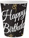 Čierne papierové poháre Happy Birthday, 6 kusov