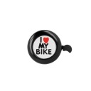 Cyklistický zvonček na riadidlách Milujem svoj bicykel s čiernym nápisom srdca
