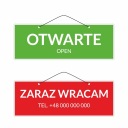 Nápis OTVORENÉ, ČOSKORO VRÁMEM, TEL. Váš projekt