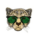 PATCH výšivka Leopardí kocúr so zelenými okuliarmi