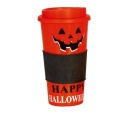 TEKVICOVÝ HRNÍČEK S viečkom ORANŽOVÝ 17CM HALLOWEEN