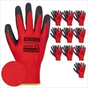10x Ochranné pracovné rukavice červené LATEX stavebné rukavice veľkosť 9