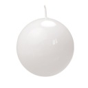 Ozdobná guľová sviečka, biela lakovaná, priemer 10 cm
