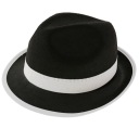Gangsterský klobúk čierny s bielym lemom Fedora 58 cm