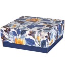 Krabička s vrchnákom a dnom 200x200x85mm NÁMORNÍCKA MODRÁ KVETY - DARČEKOVÁ BOX