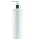 300ml fľaša s pumpičkou, HDPE, 24/410, biela/strieborná