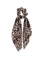 Gumička do vlasov, froté, pevná šatka, dlhá leopardia mašľa, leopardí vzor
