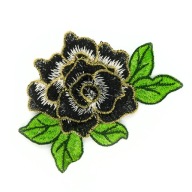 Nášivka ruže FLOWER BLACK so zlatým lemom