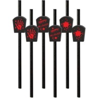 Papierové slamky BLOOD happy HALLOWEEN black x6