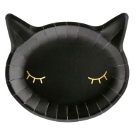 Papierové taniere KOTEK, čierne, 22 cm, 6 ks, na Halloweenske narodeniny