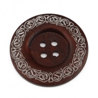 1ks veľký drevený gombík 60mm, 6cm, 4 dierky, hnedý so vzormi