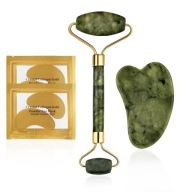 GUA SHA STONE JADEIT ROLLER SET ZLATÉ VLOČKY