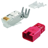 Zástrčka RJ45, kategória 6A, obrazovka, červený kryt, Telegartner