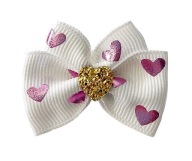 Glamour mašľa, biele srdiečko, 4,5 cm, gumička čivava