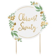 SVÄTÝ BAPTISM tortový vrch z bieleho zlata METALICKÁ ozdoba olivovej ratolesti