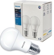 PHILIPS SET 2x E27 LED žiarovka 10W =75W 4000K NEUTRÁLNA BIELA ​​1055lm A60