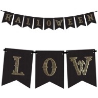 Čierny BANNER na HALLOWEEN, zlatý nápis, 175 cm