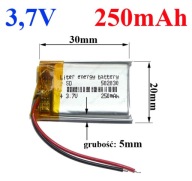Nabíjateľná batéria Mp3 GPS RC 502030 250mAh
