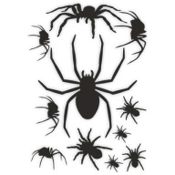 HALLOWEEN fólie NÁLEPKY čierne PAVÚKY, list A4