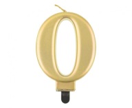 Sviečka so zlatým číslom, 0, metalická, 8 cm
