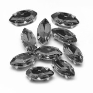 kamienky na šitie, sklo, mosadz, konské oko šedé 10x5x4mm, 10ks