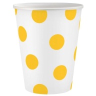 papierové poháre biele, žlté bodky, certifikát FSC, 250 ml, 6 ks