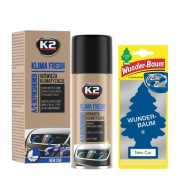 K2 KLIMA ČERSTVÝ OSVIEŽOVAČ KLIMATIZÁCIE NOVÉ AUTO + WUNDER BAUM NOVÉ AUTO