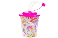 Plastový pohár s tubusom a viečkom 3D Unicorns