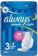 Vždy klasické nočné hygienické vložky A8 s krídelkami!