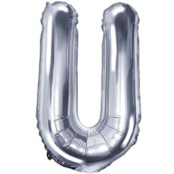 Fóliový balón PÍSMENO U, STRIEBORNÁ abeceda, nápis MINI