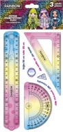 Dúhová geometrická sada 3 ks. flexi pravítko uhlomer set štvorcový ASTRA