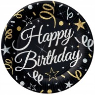 HAPPY BIRTHDAY papierové taniere čierne zlato narodeniny PARTY 6 ks 18 cm