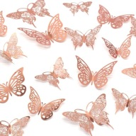 Prelamované ozdoby na tortu Butterflies Balónové steny 12 ks - RUŽOVÉ ZLATO