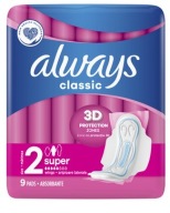 ALWAYS Classic (maxi) 2 Super Hygienické vložky 9 ks