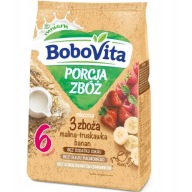 BoboVita Porcia 3 obilnín Mliečna kaša Malina Jahoda Banán po 6 mesiacoch 210g
