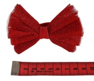 Červená gumička do vlasov s mašľou s lesklým/glitrovým tylom