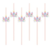 Papierové slamky Ružový Unicorn, pre deti 20 cm, 6 ks