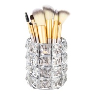 Organizér štetcov na make-up s kryštálmi, strieborný