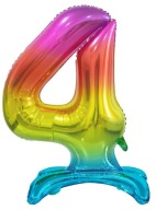 Fóliový balón číslo 4, dúhový, viacfarebný, stojaci, 74 cm, Narodeniny