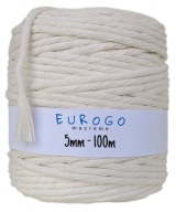 Točená bavlnená šnúra Macrame, prírodná, 100 m, 5 mm