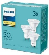 3x GU10 PHILIPS LED žiarovka 4,7W = 50W 2700k 345lm