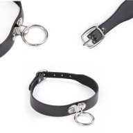 SEXY BDSM CHOKER, TENKÝ KOŽENÝ GOLIER S PRSTEŇOM